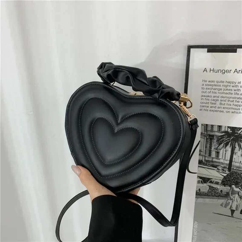 Luxury Quilted Handle Women PU Leather Shoulder Bag Fashion Heart Solid Color Crossbody Bag