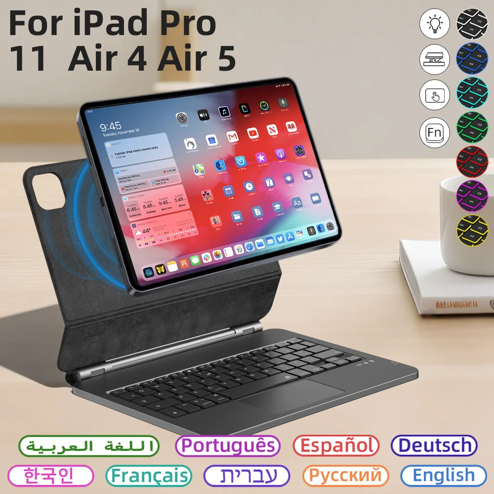 

Magic Keyboard for IPad Pro 11in 2nd 3rd 4th Gen A2435 A2762 Teclado Español Ipad Smart Magnetic Book Cover Folio Keyboard Case