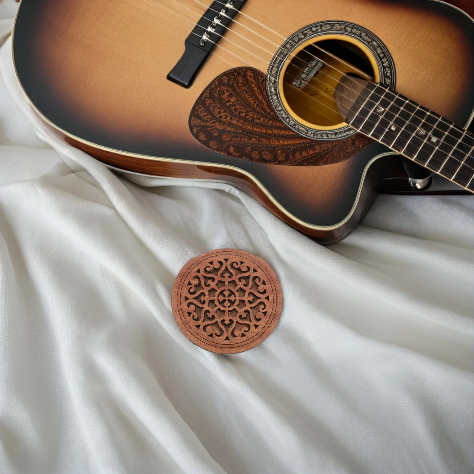 

2pcs Guitar Soundhole Cover Wooden For 41 Inch Acoustic Guitar Dark Brown Feedback Reducer Noise Mute Block Protector Portable