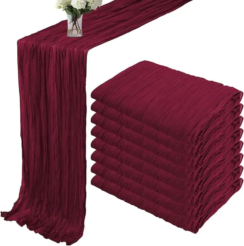 

8pcs wine red Table Runner Rustic Burgundy Cheesecloth Table Runner For Wedding Birthday Party Christmas Tablecloth Overlay Deco