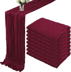 8pcs wine red Table Runner Rustic Burgundy Cheesecloth Table Runner For Wedding Birthday Party Christmas Tablecloth Overlay Deco