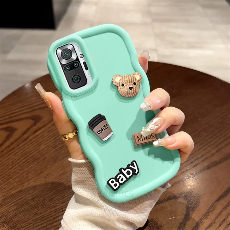 Note10s Cute 3d Bear Candy Cartoon Wavy Silicone Case On For Xiaomi Redmi Note 10 Pro 10s 4g 11 11s 9 9s 8 Soft Cover 10a 10c 9c