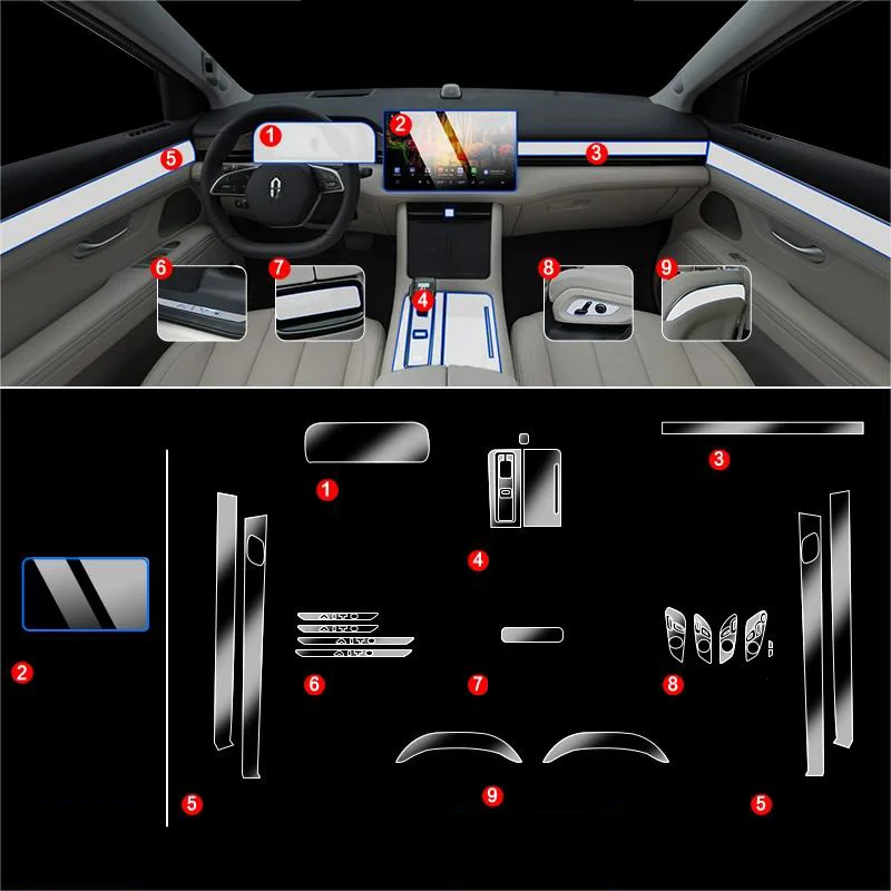 

For AITO M7 TPU Transparent Protective Film Car Interior Sticker Center Console Navigator Gear Door Window Panel Car Accessories