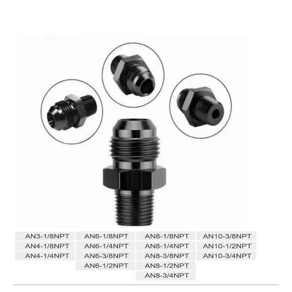 

Black AN3 - AN16 to 1/8 1/4 3/8 1/2 3/4 NPT Oil Cooling Adapter Universal Straight Pipe Adapter Hose Threaded Joint