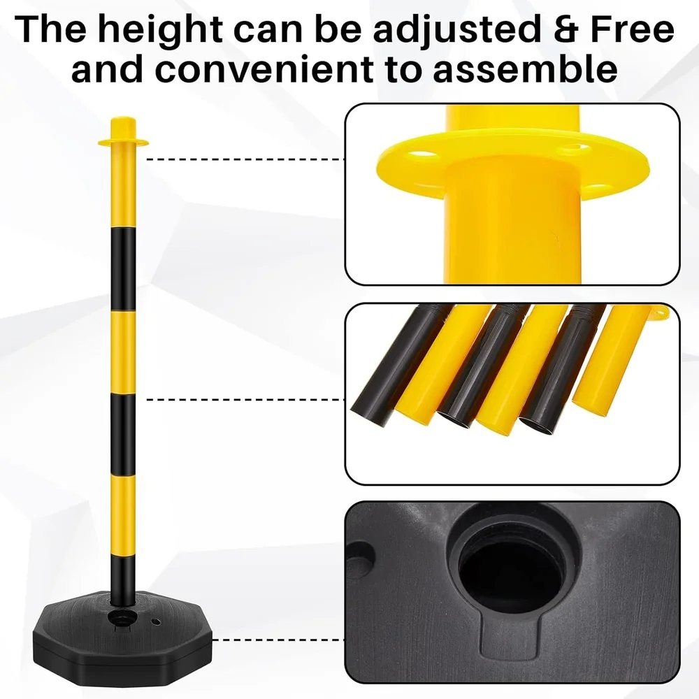 Traffic Cone Stanchion Post Set Adjustable Height with 6.6ft Link Chain S Hooks Crowd Control Barrier Portable Parking Safety