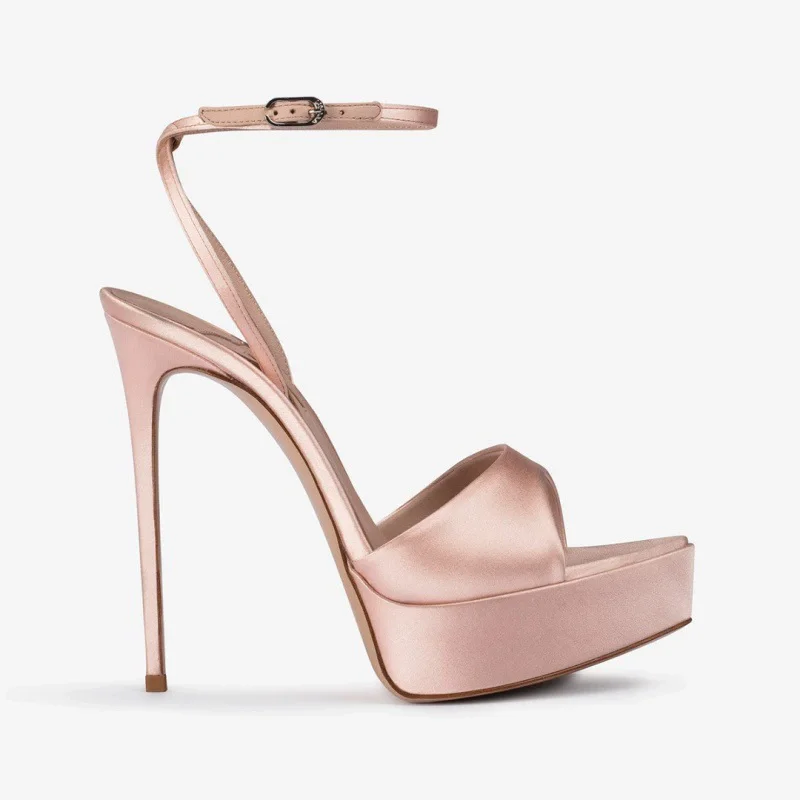 Summer new pointed fish mouth silk ribbon waterproof platform sandals banquet dress large size high-heeled women's shoes view 4
