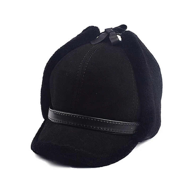 Berretto invernale Unisex con visiera in lana per uomo e donna cappelli con paraorecchie in velluto Casquette in vera pelle di pecora IL00688