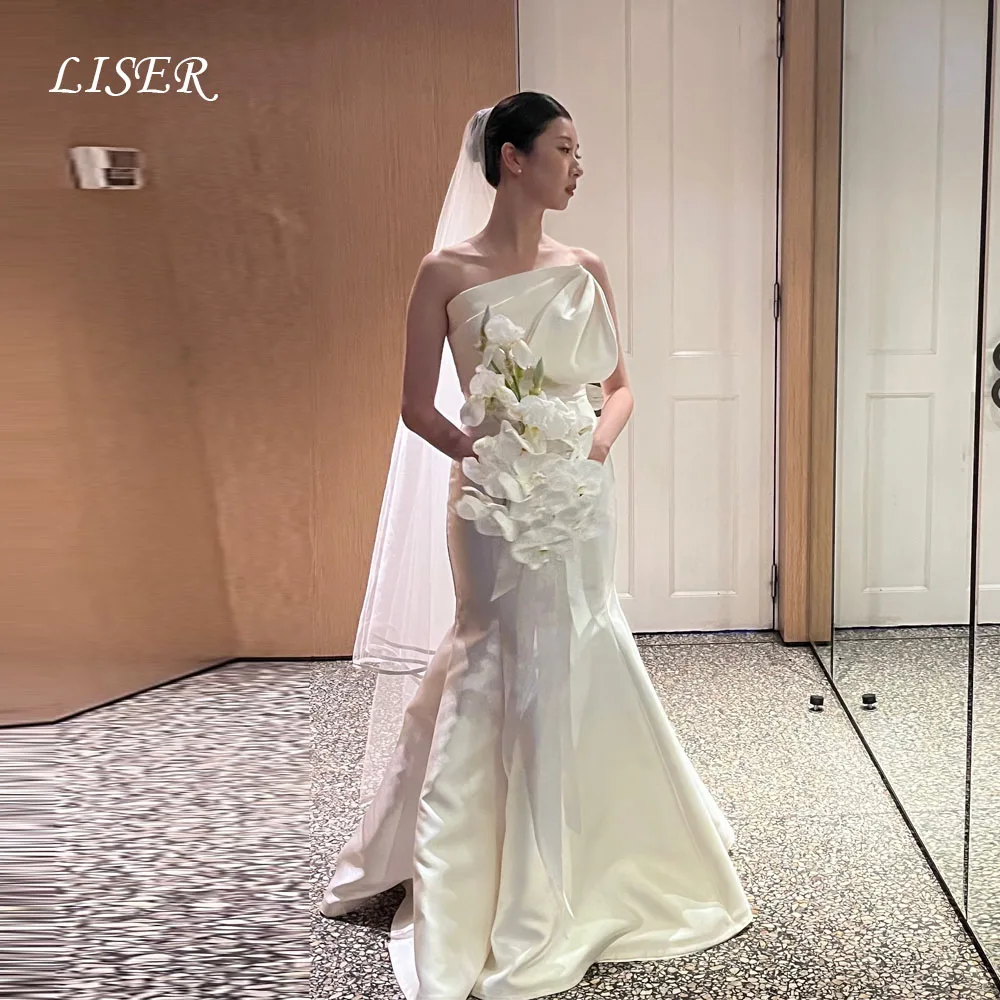 

Liser Mermaid Strapless Korea Wedding Dresses A-Line Silk Satin Elegant Bridal Gowns Photo Shoot 저녁 드레스 Customized Dress