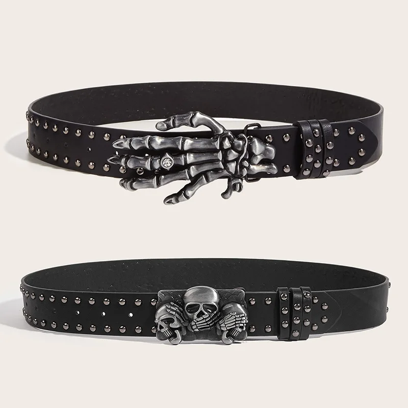 Desinger Belts For Women High Quality Luxury Brand Punk Goth Rivet Black Jeans Unisex Men Belt Paw Skull Buckle Waistband Man