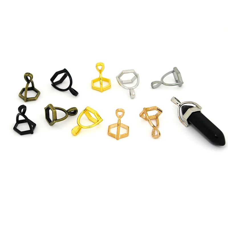 20Pcs Hexagonal Gemstone Cap Natural Stone Crystal Pillar Pendant Caps For Jewelry Making Pendant Necklace Connectors Clasp DIY