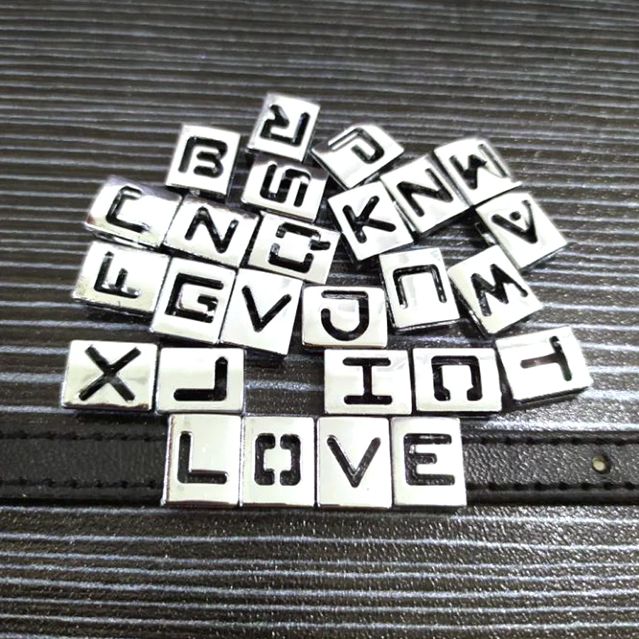 Gift DIY Jewelry 8mm Alloy Slide Alphabet Letters Charms A-Z Fit Wristband Bracelet Pet Collar Key chain Hat Shoe Women Kids