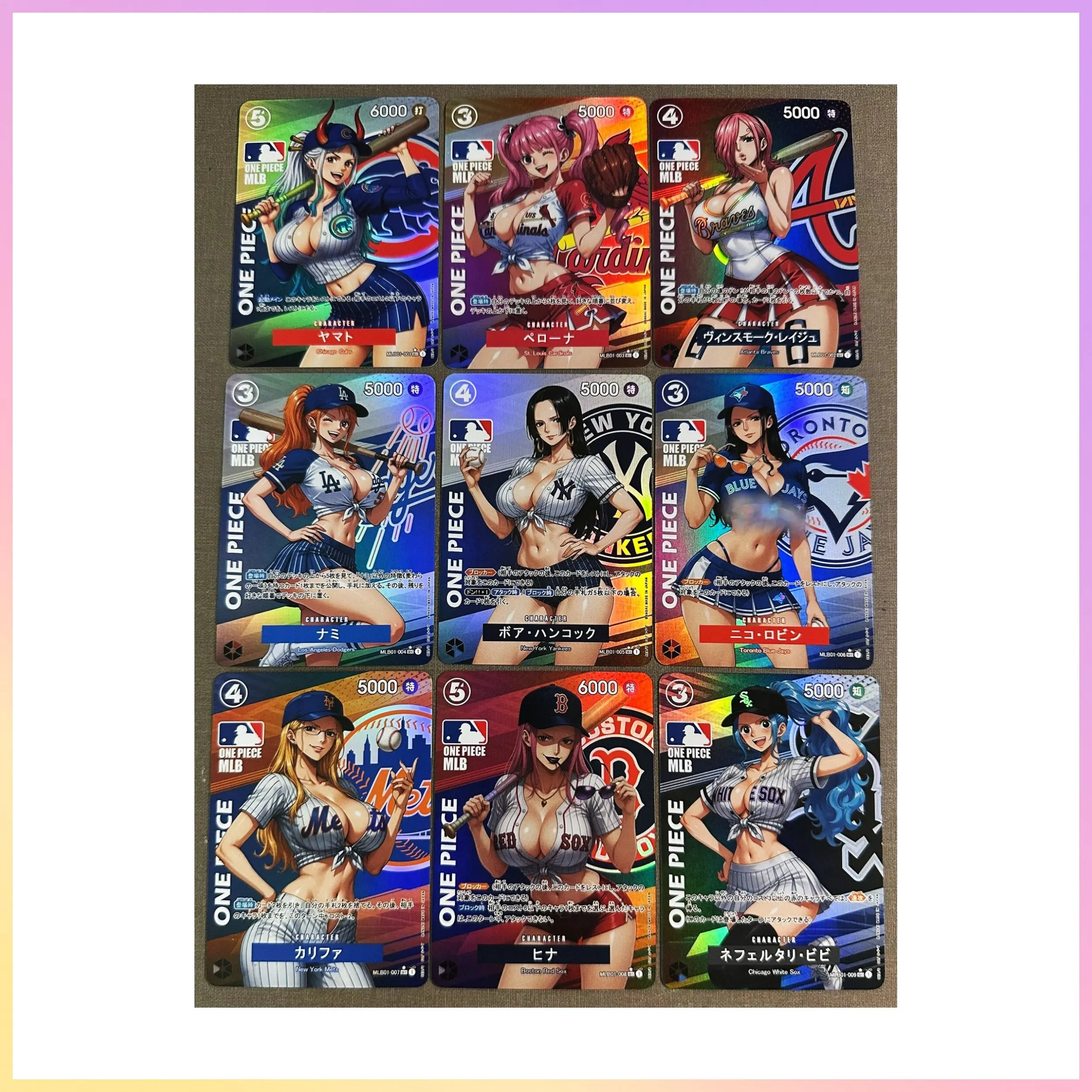9Pcs/set ONE PIECE Girl Baseball Club Theme Nami Yamato Hancock Reiju Collection Flash Cards OPCG Perona Kalifa Anime Toy Card