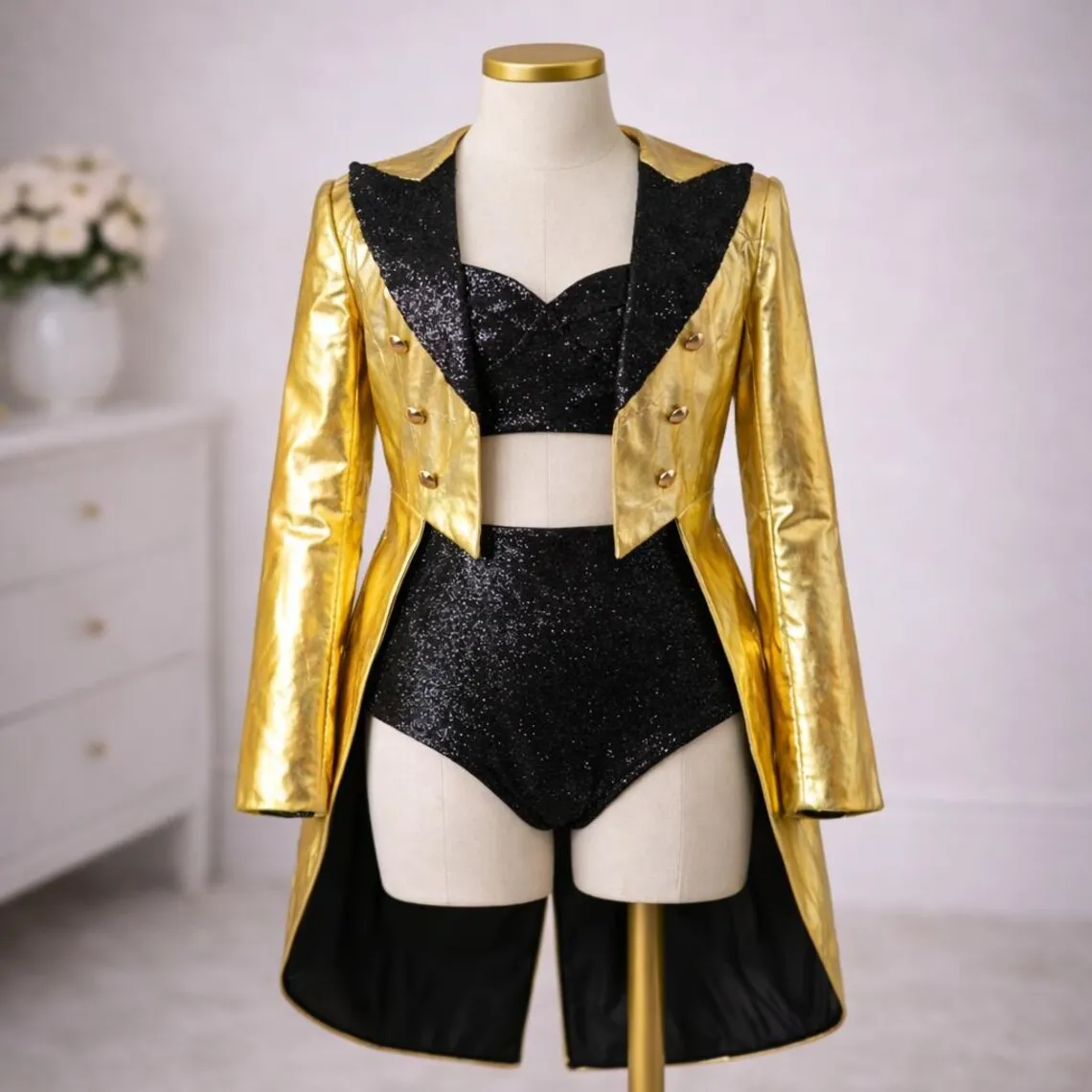 Custom Made Super Singer Iconic Pop Tour Stage Performance Poet Waistcoat Women Fairy Circus Tailcoat