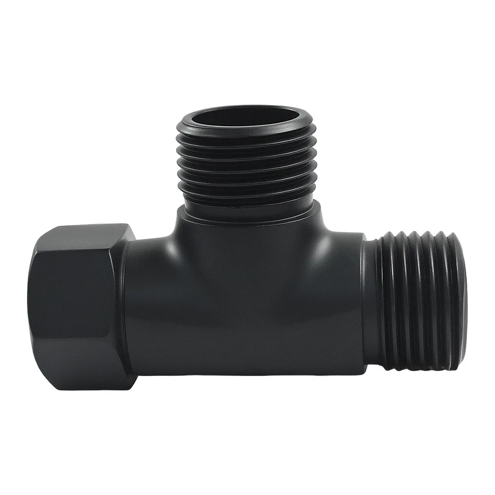 Black Solid Brass 3 Way Shower Arm Diverter Valve G1/2 Inch T Shape Adapter For Bathroom Handheld And Overhead Head Plumbing Fix