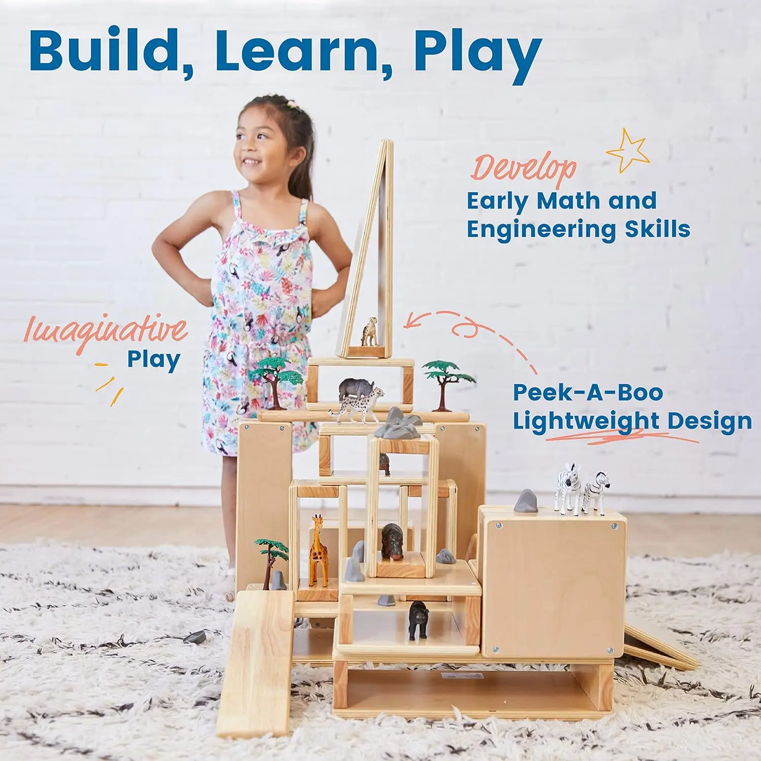 Hohlblock-Set, Holzspielzeug, natur, 18-teilig