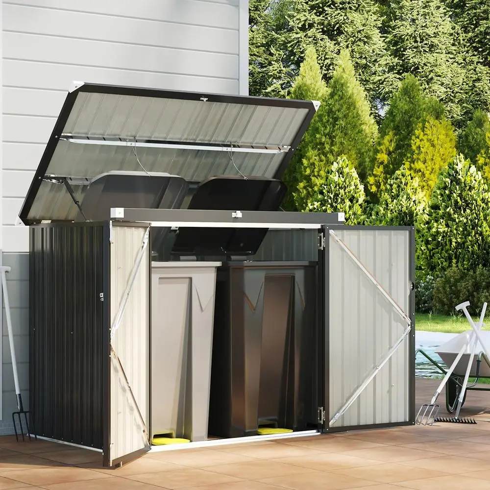 

Metal Waterproof Outdoor Trash Can Storage Shed with Chain Lid, Perfect for Organizing Waste Bins, Toys, Garden Tools, and More