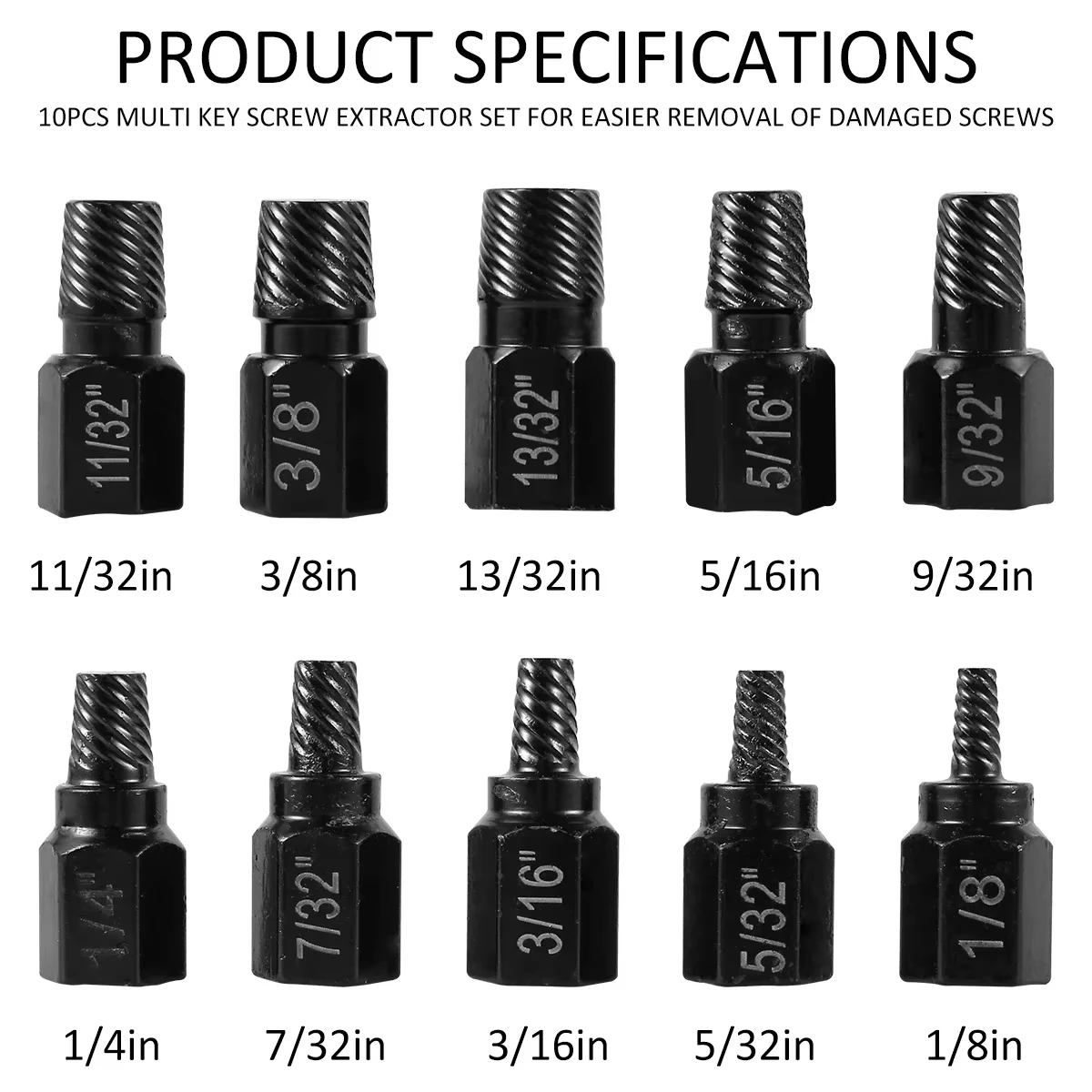 10Pcs Screw Extractor Kit Alloy Steel Multi-Spline Damaged Screw Remover Easy out Metal Set Drill Bits for Bolt Stud Removal