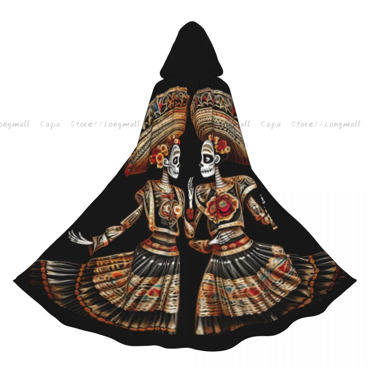 Cosplay Medieval Costumes Skeletons Dressed In Traditional Mexican Costumes Hooded Cloak Capes Long Robes Jackets Coat Carnival