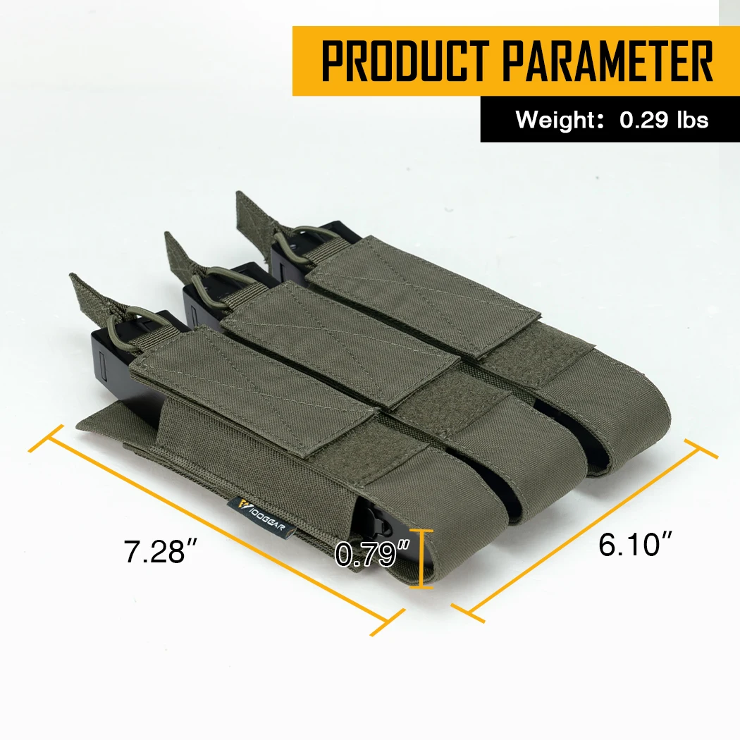 IDOGEAR Tactical Triple Magazine Pouch Mag Carrier MOLLE for Submachine Open Top Mag Holder 3576