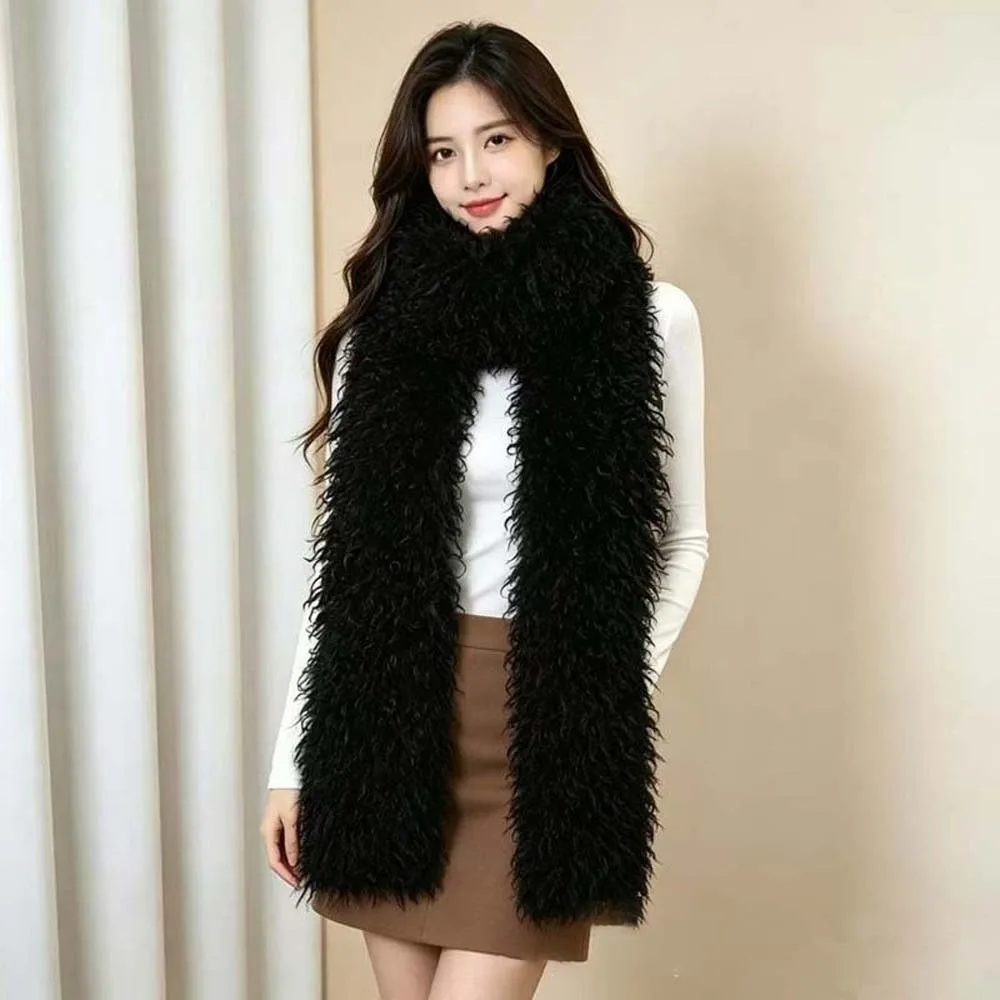 Thick Faux Fur Scarf Double Sided Soft Long Plush Muffler Skin Friendly Elegant Look Curly Fur Wrap Daily Wear