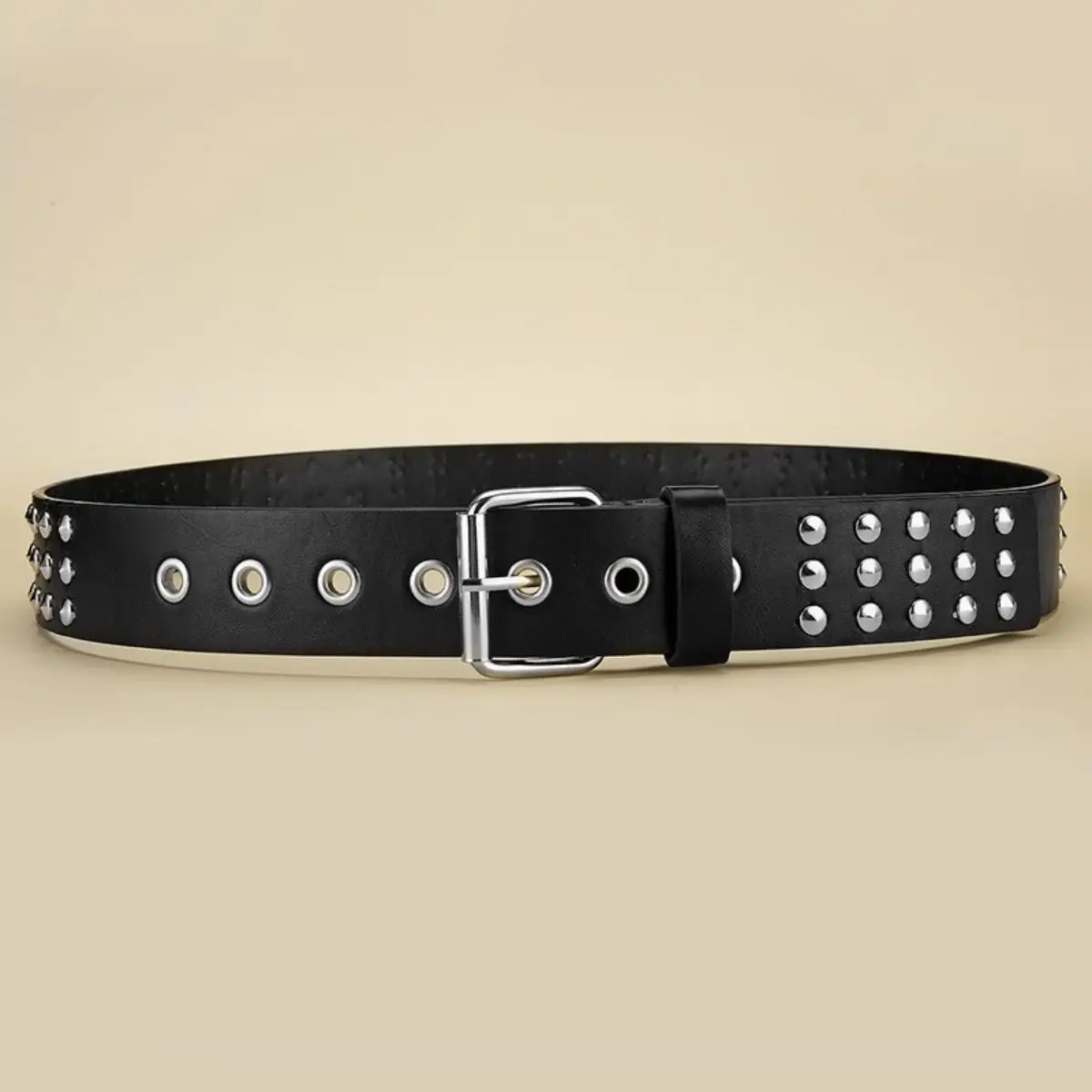 Damengürtel, Metallnadelschnalle, Gürtel, kreisförmige Niete, Herrengürtel, Punk, HipHop, Rock-Stil, passender Jeansgürtel, günstiger PU-Ledergürtel – Detail 5