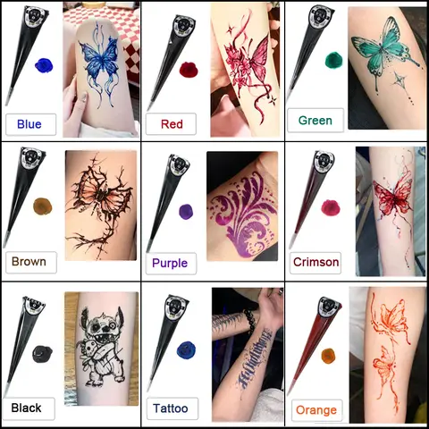 Henna Temporary Tattoo Non-Toxic Cone Body Paint Brown Tattoo Paste Waterproof Body Art Cream For Skin Decoration Festival Body