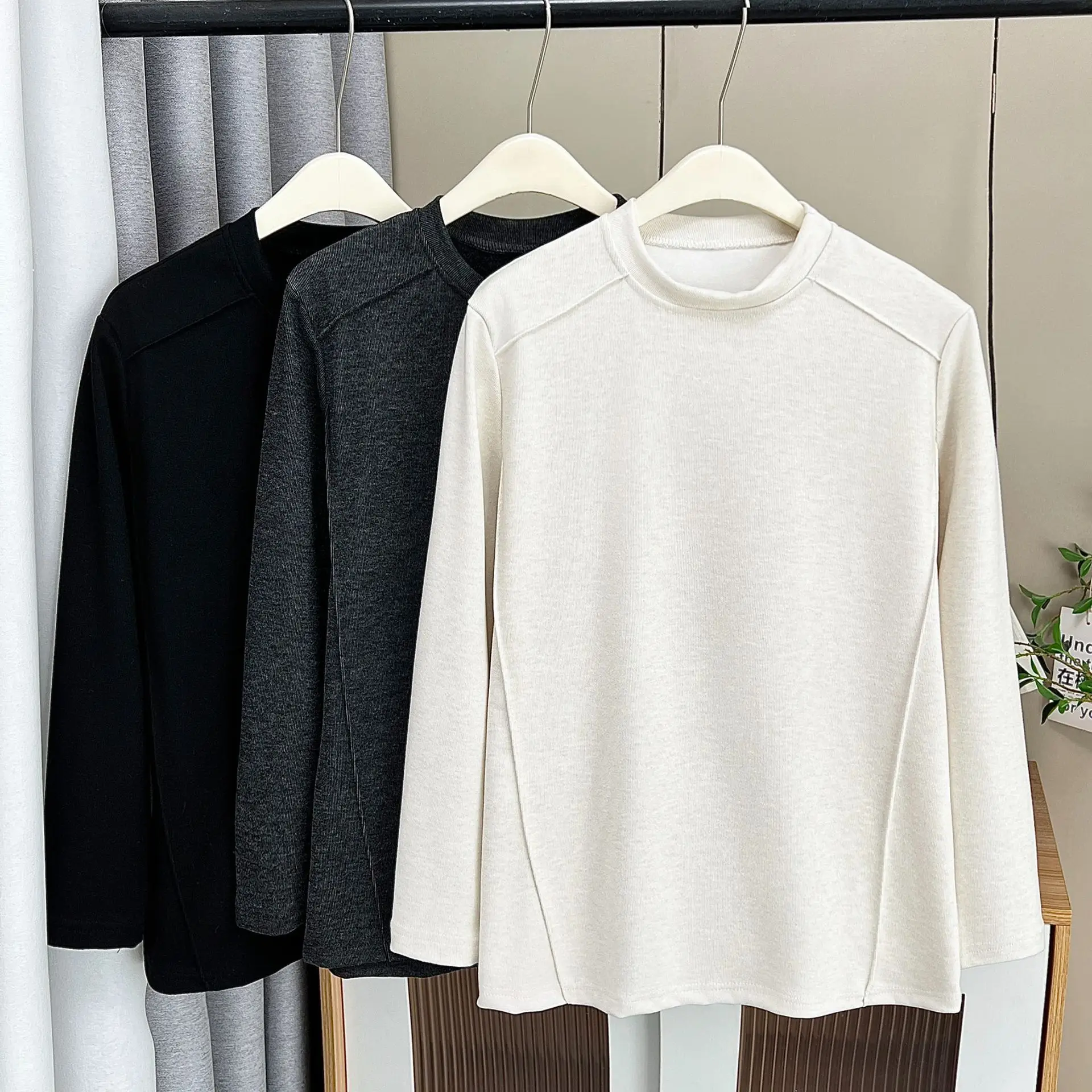 XXXXL moda de talla grande ropa de mujer camiseta básica Color sólido corte tridimensional polar cálido Tops Otoño Invierno 2523