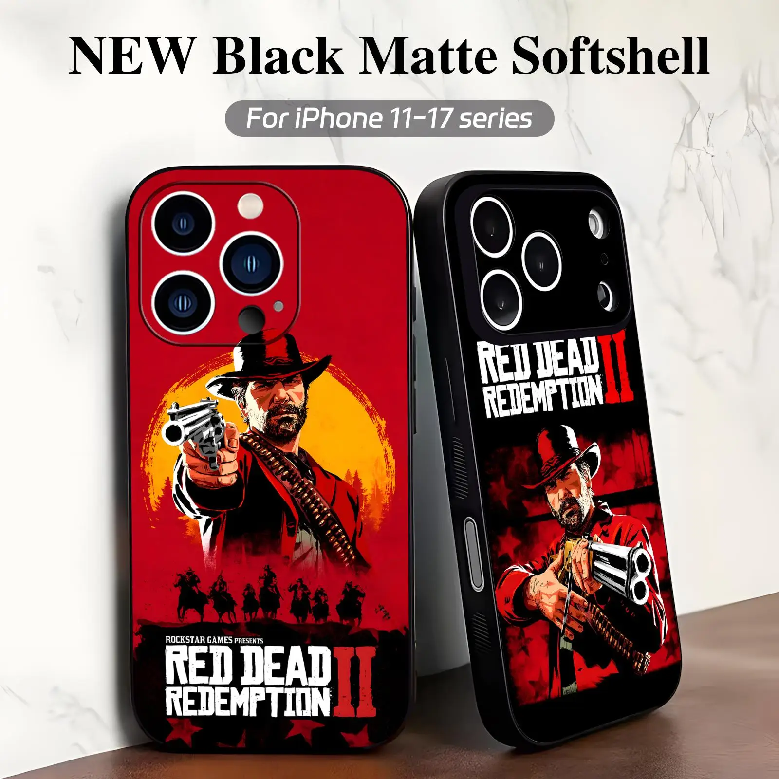 Coque de téléphone antichoc noire souple HOT GAME Red Dead Redemption pour iPhone 17 16 16e 15 14 13 12 Plus Mini Pro Max