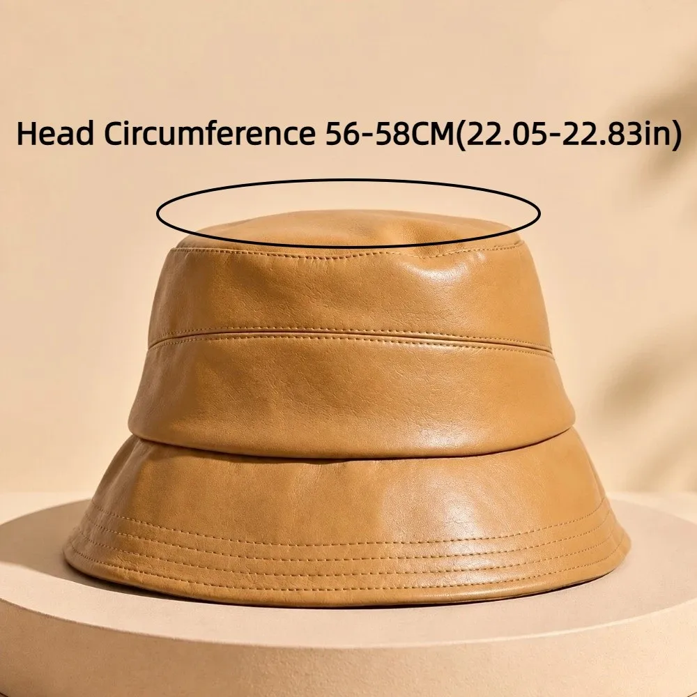 Fashion Solid Color Sun Bucket Hat Packable Lightweight Wide Brim Hat Vintage Style Versatile PU Leather Hat For Women 6