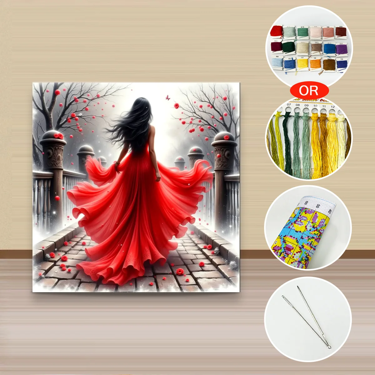 1 Stück 40x40 cm/15,74 Zoll, 11CT/14CT Kreuzstich-Set, DIY Valentinstagsgeschenk, Stickerei-Set für Festivals, Blumen – Detail 3