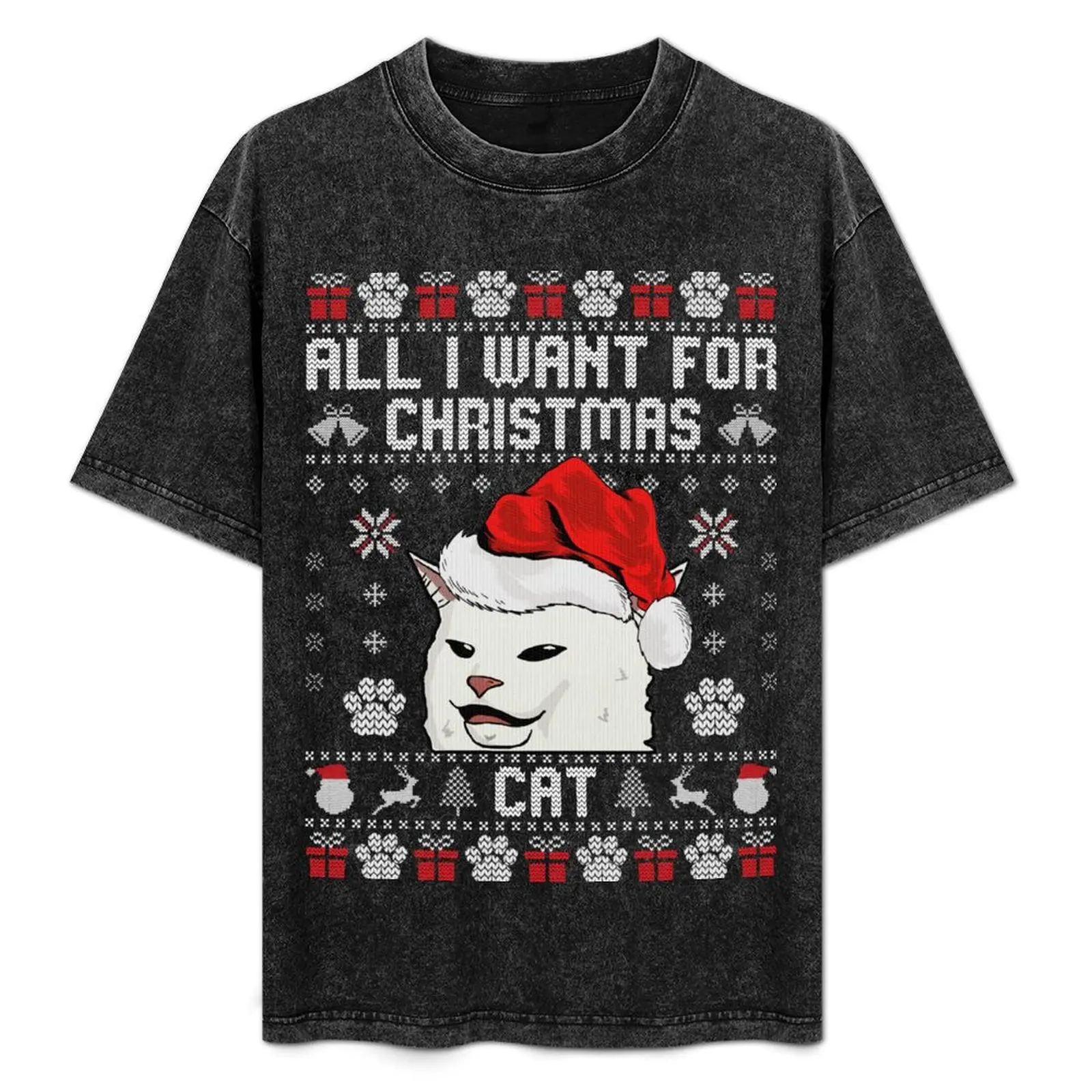 

all i want for christmas cat Ugly Sweater, funny christmas cat, cat watching, cat lover T-Shirt