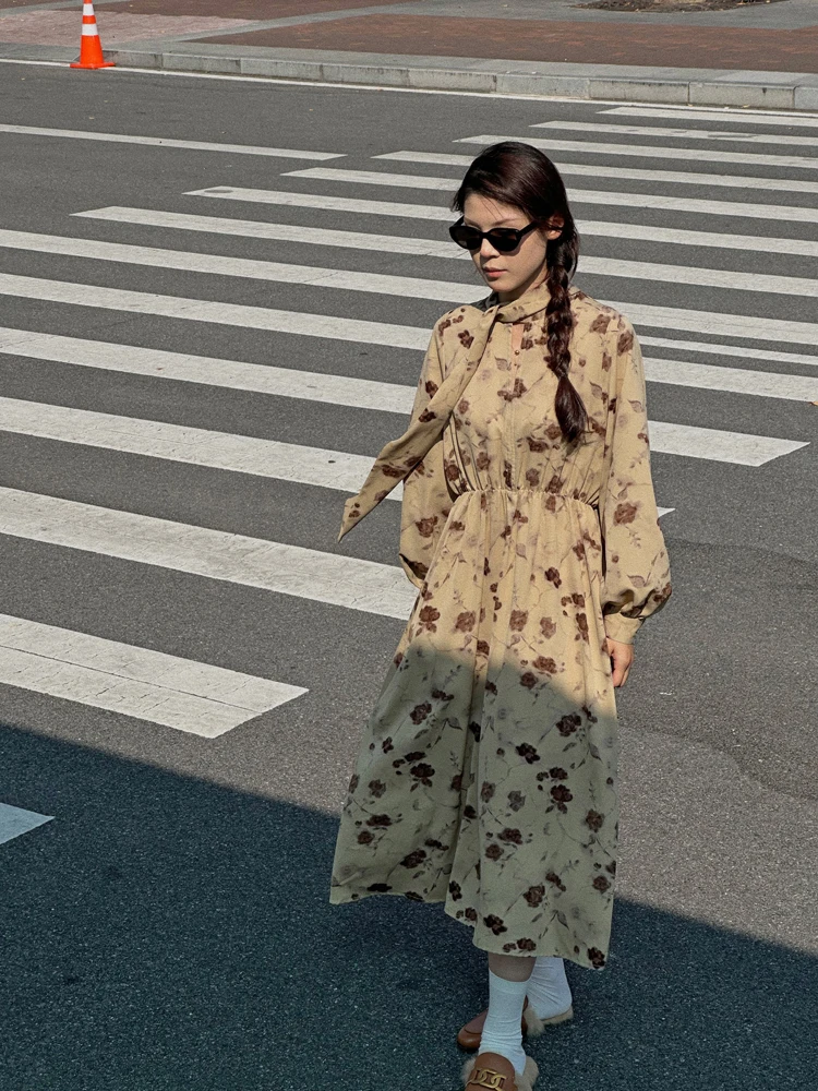 

Свободное длинное платье с цветочным принтом для женщин: осенняя модная ретро-модель Jophond Lou с системой фиксации рукавов