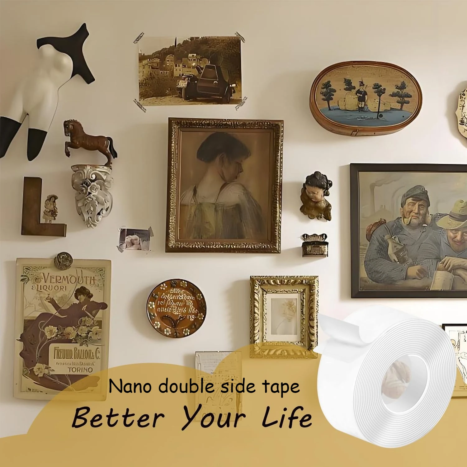 Double Sided Heavy Duty Extra Strong Adhesive Tape Indoor/Outdoor General Purpose Nano Tape for Securing Picture Frames, Carpets
