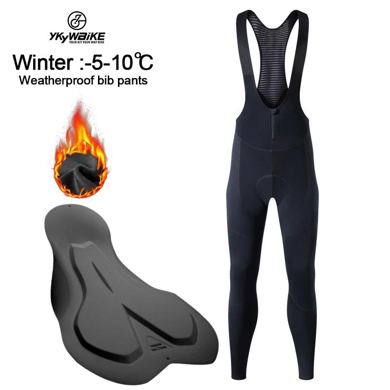 Ykywbike Herren Winter Thermo Fleece Radfahren Trägerhose Mountainbike Ykk Reißverschluss Radhose Pro Team Gel Gepolsterte MTB Lange Hose