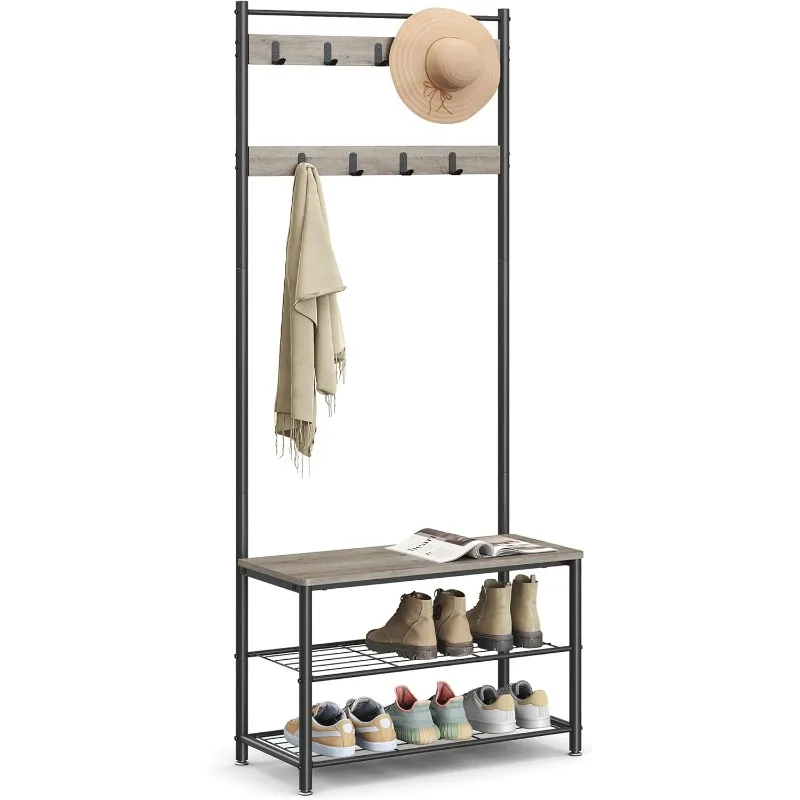 

Lobby tree with shoe storage bench, entryway bench with shoe storage, 3-in-1, steel frame, 12.6 x 27.6 x 69.8 inches