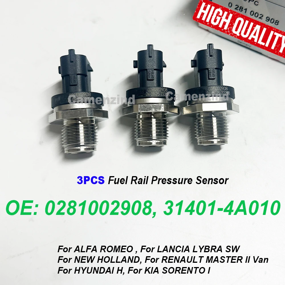 

3PCS 0281002908 Fuel Rail Pressure Sensor For KIA Sorento For Hyundai 2.5 CRDi Mitsubishi 314004A010 0281002568
