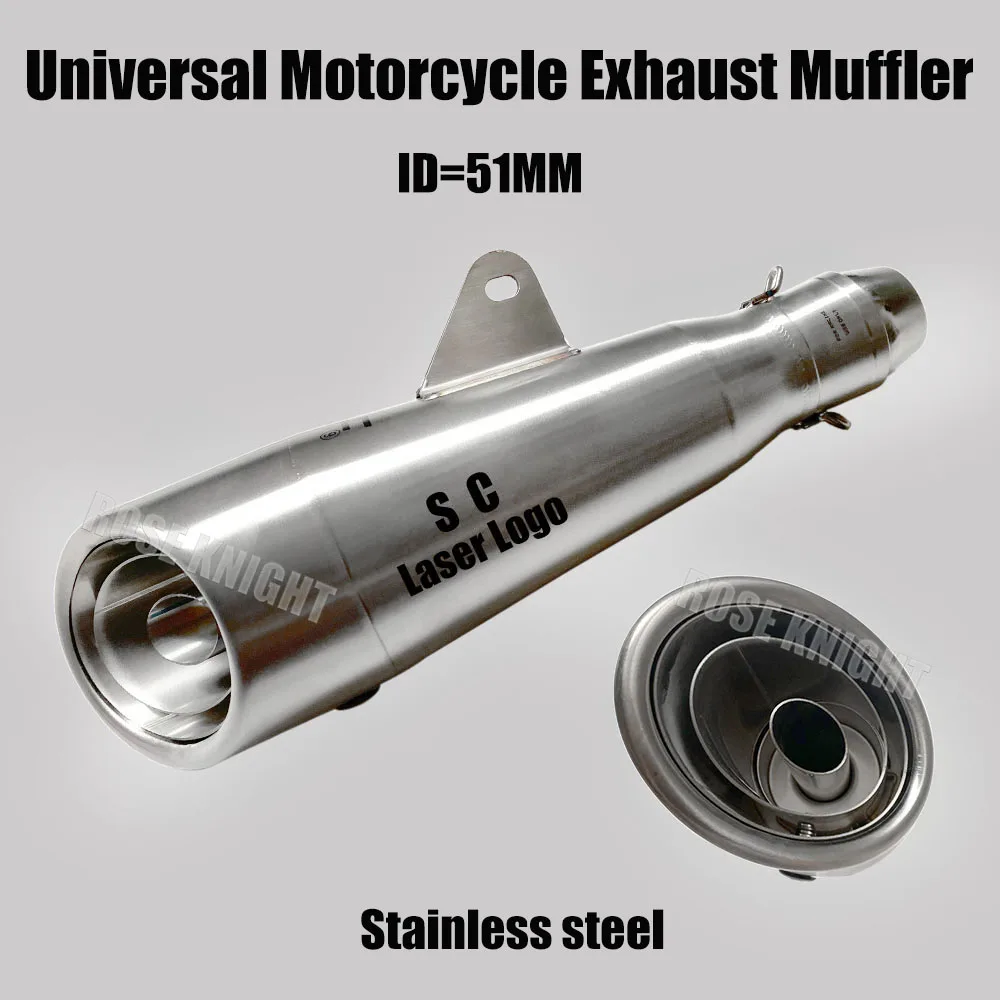 3 Layers 51MM Universal sc Motorcycle Exhaust Muffler Escape With Detachable Silencer For Kawasaki Honda Suzuki Yamaha Ktm ETC