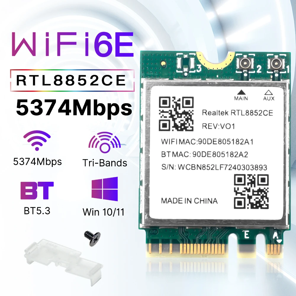 

Сетевая карта FENVI WiFi 6E RTL8852CE M.2, трехдиапазонная 2,4G/5G/6 ГГц, Bluetooth 5,3 802.11AX, приемная карта беспроводного сигнала для Win10/11