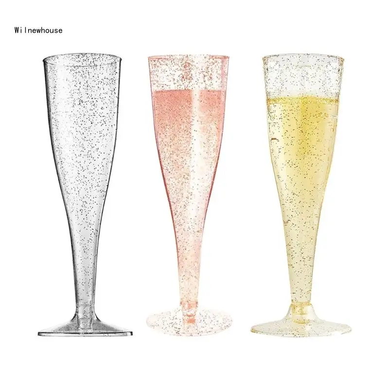 

50pcs Plastic Champagne Flutes Disposable 4.5 Oz Clear Plastic Champagne Glasses for Wedding Thanksgiving Day Christmas Dropship