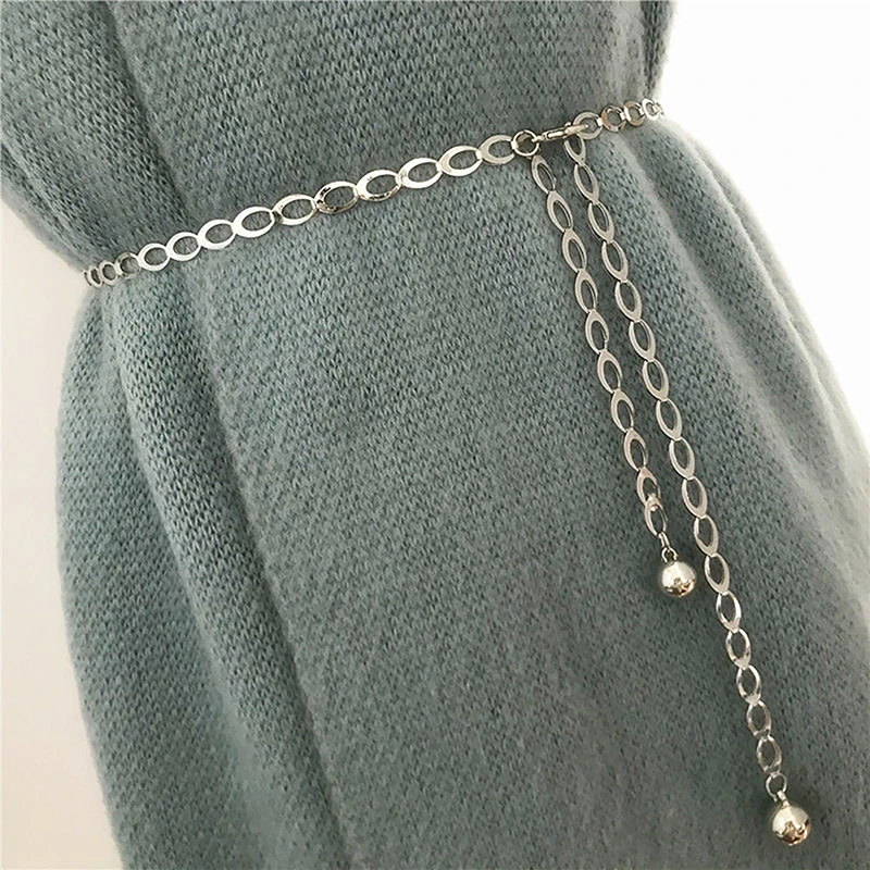 Women Retro Silver Fashion Belts Luxury Designer Belt Carved Hollow Out Chain Belt for Women Elegant Round Metal Women Belt