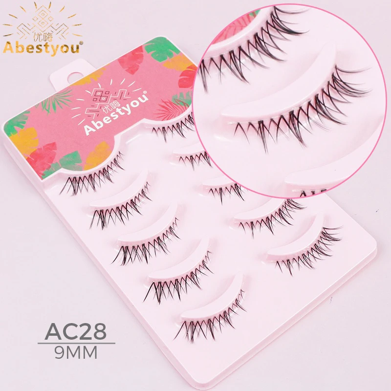 Abestyou 3d court 9mm Faux Cils petit mince lumière oeil de chat Camélia ailé Cils Transparent clair rayure vison Cils inférieurs