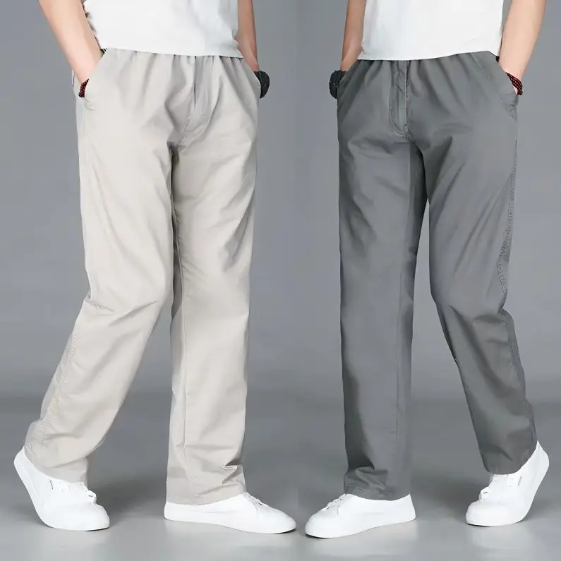 

Summer Mens Casual Pants Cotton Stretch Male Trousers Long Straight High Quality Wide leg Pant Streetwear daliy Clothing A254