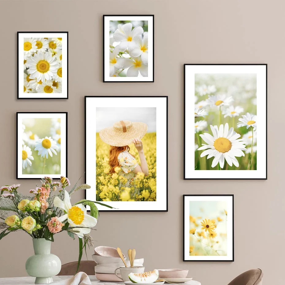 Yellow Idyllic Sunflower Girls Flower Nordic Posters And Prints Canvas Painting Wall Art Pictures For Living Room Home Decor
