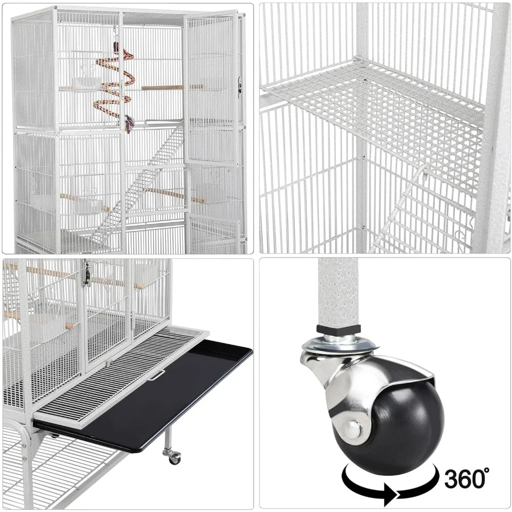 Extra Large Rolling Metal Small Animal Cage for Sugar Gliders Rats & Squirrels, Mobile Large Cage with Detachable