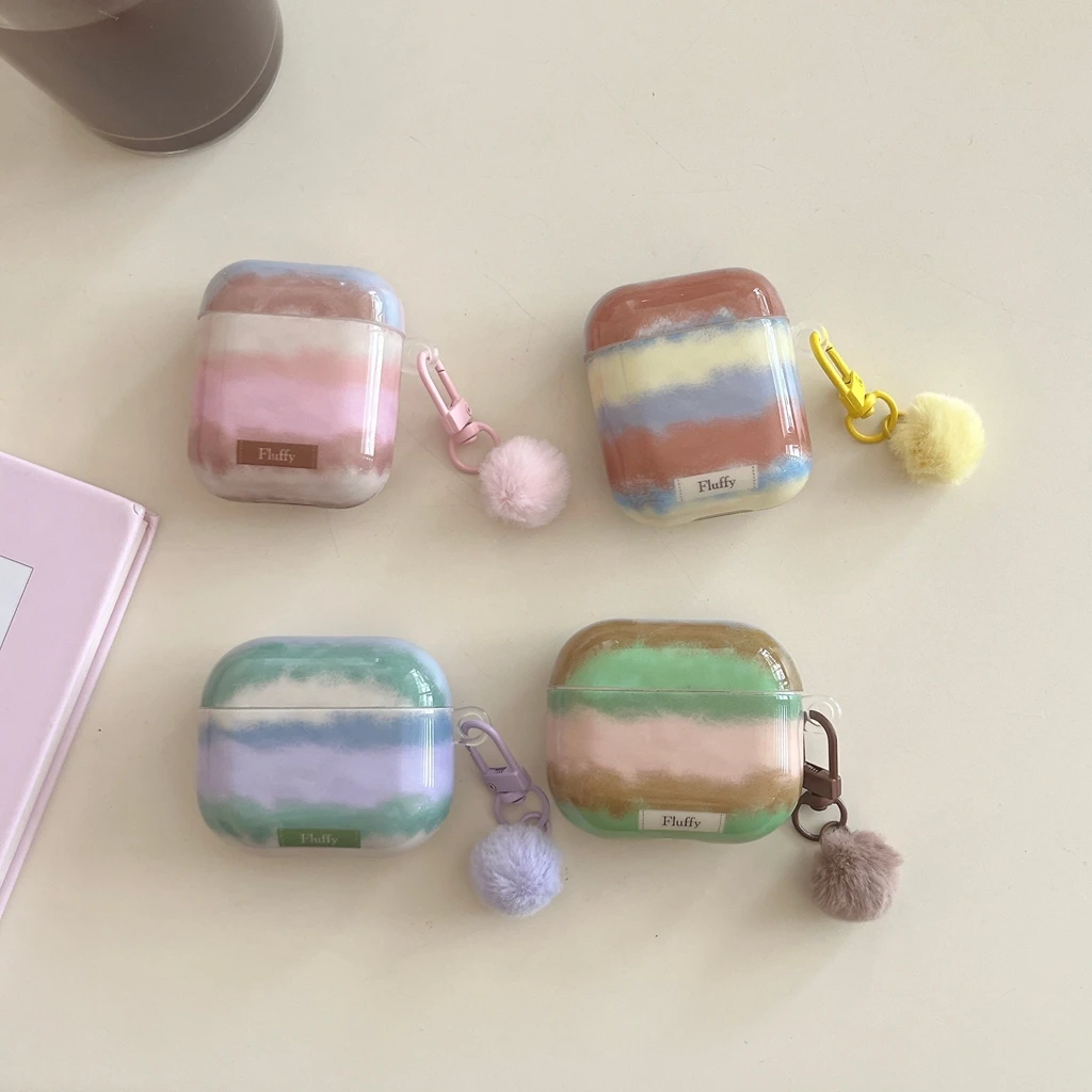 

Чехол для наушников Dopamine Simple Color Collision Stripe Render с подвеской-помпоном для AirPods 1, 2, 3, 4, Pro 2, Pro 3