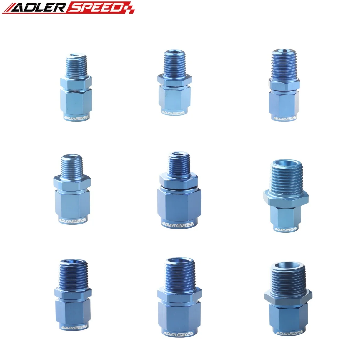 AN3 AN4 AN6 AN8 AN10 AN12 Female Swivel To 1/8” 1/4” 3/8” 1/2” 3/4” NPT BlueMale Straight Fitting Adapter