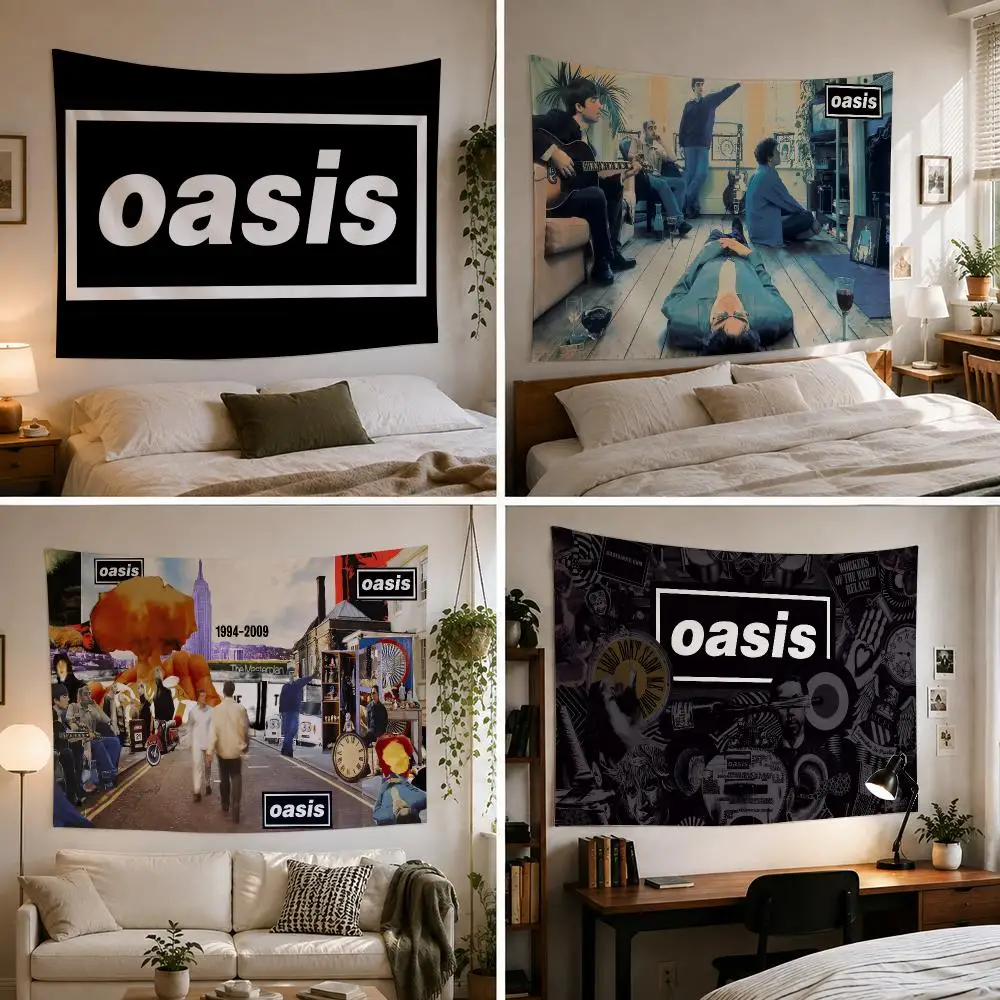 O-Oasis Rock Band Logo Tapestry Custom Living Bedroom Party Dormitory Interior Wall Bohemian Decoration Attached Clip