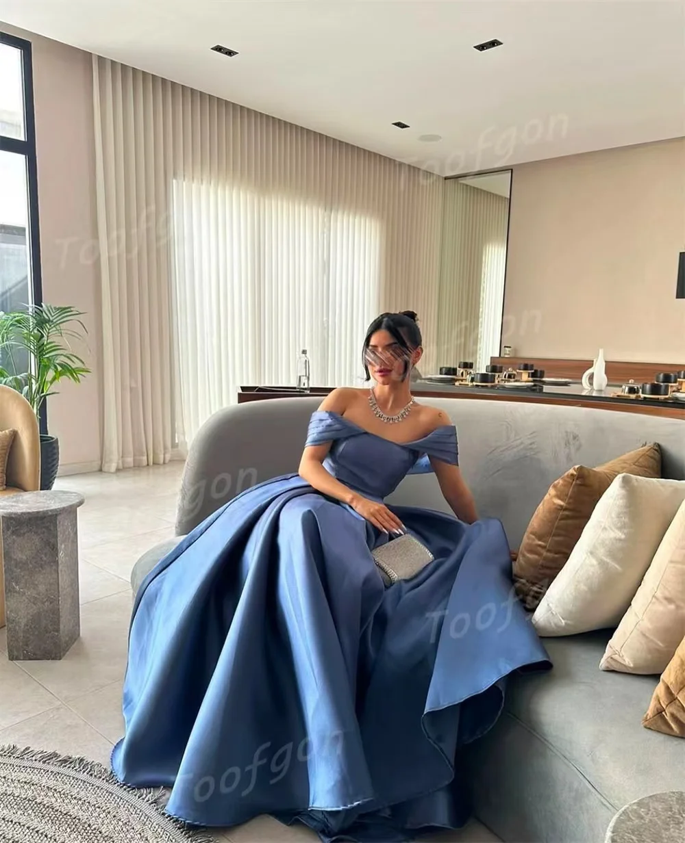 Toofgon カスタマイズされた A ライン サテン プロムドレス オフショルダー レディース 特別な機会 ロング プロム パーティー ブライズメイド イブニング ドレス