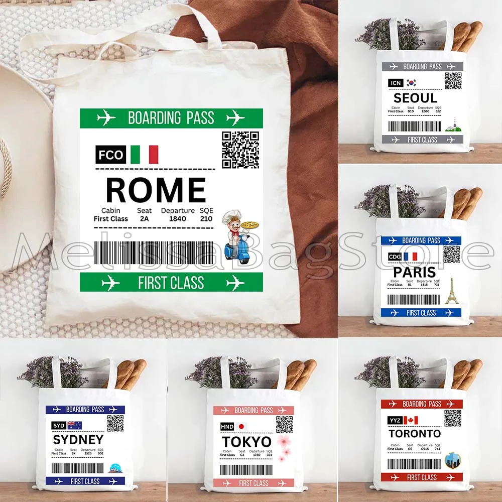 New York Rome Paris London Athens Bangkok Berlin Bogota Brussels Dubai Dublin Kyiv Madrid Moscow Boarding Pass Tote Bag Handbag