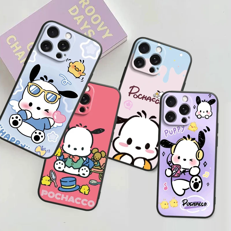 Pacha Dog Cute Cartoon For iPhone 15 14 13 12 11 XS XR X 8 7 SE Pro Max Plus Mini Black Funda Phone Case